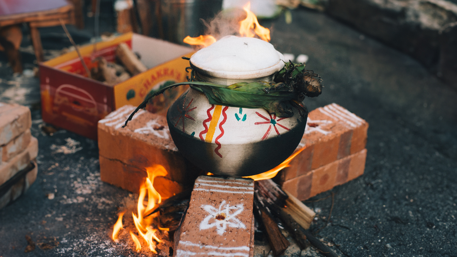 The overflowing milk represents the blessings of a bountiful harvest.