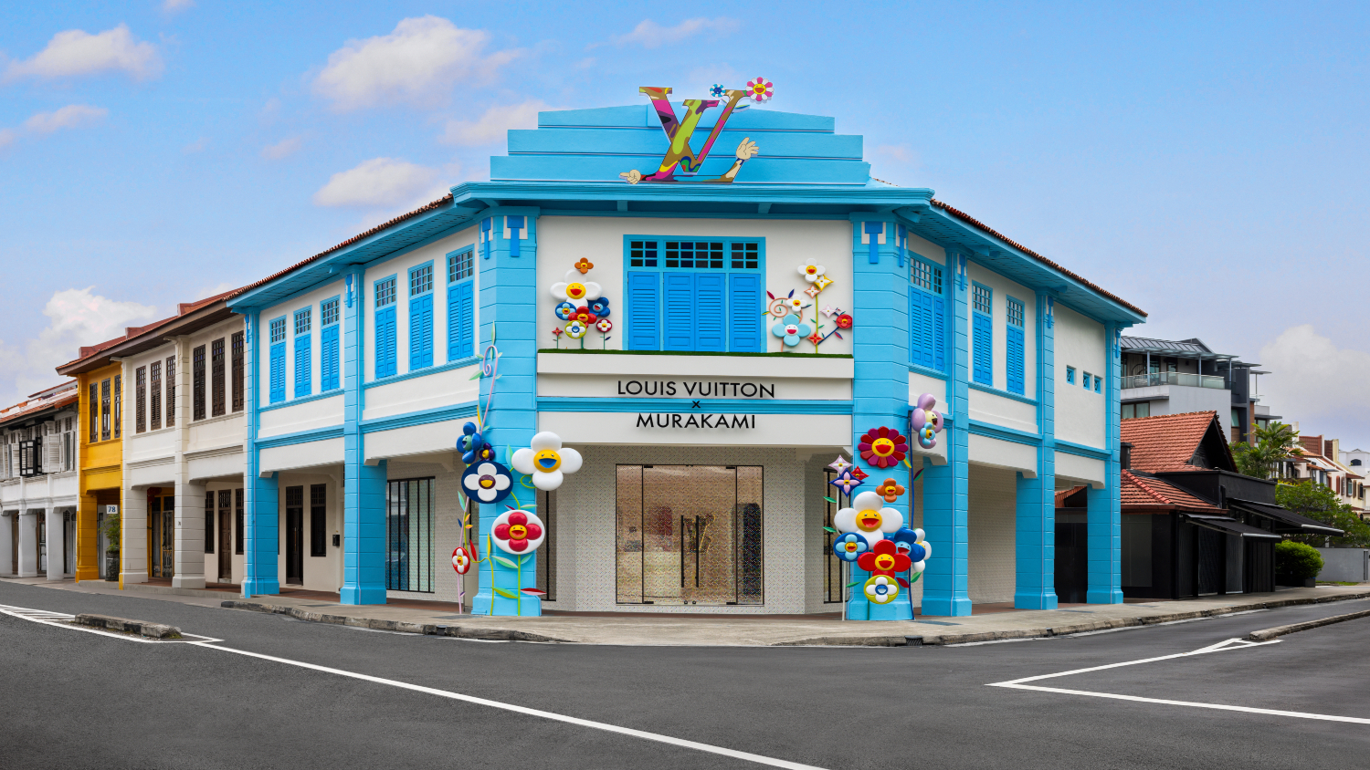 The Louis Vuitton x Murakami pop-up in Singapore by day.