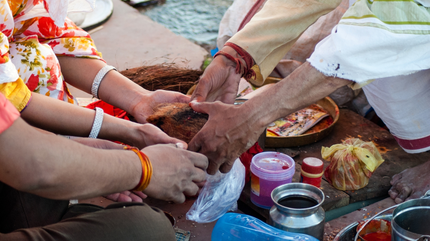 Pujas at the riverside during the 2025 Maha Kumbh Mela.