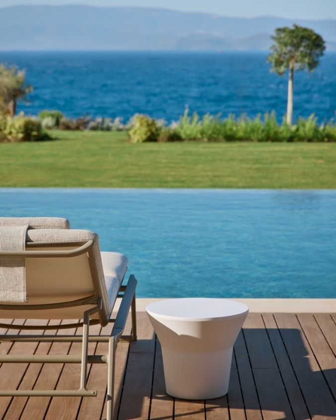 Bodrum Mansion’s swimming pool, overlooking the sea.