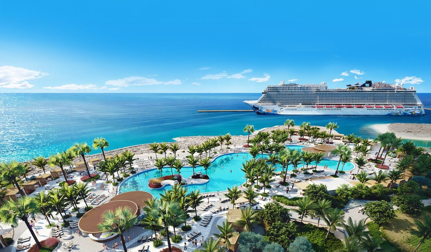 The Norwegian Cruise Line docking at a pier.