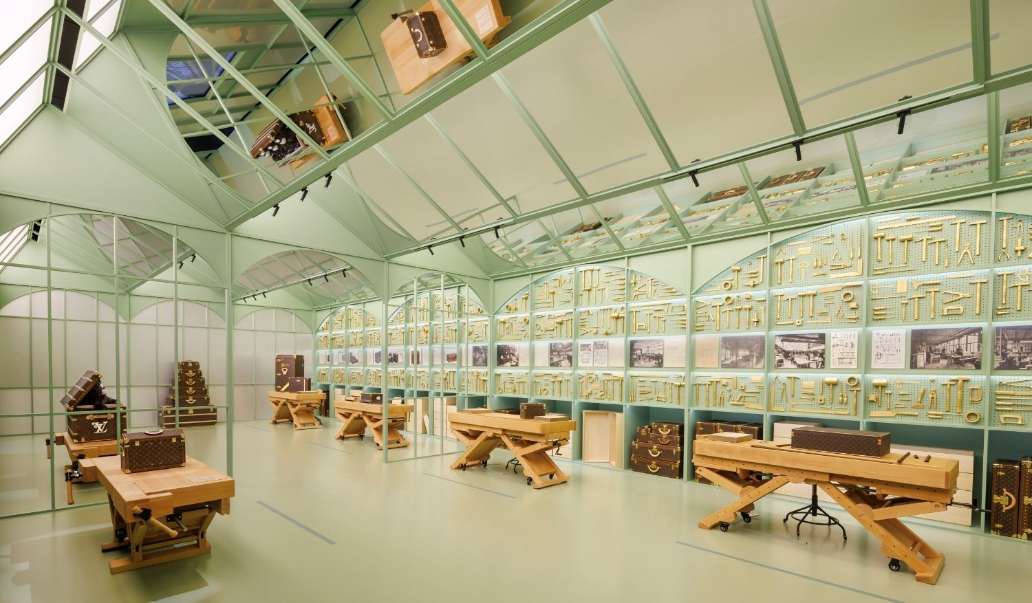 The workshop and testing area at the Louis Vuitton's exhibition.