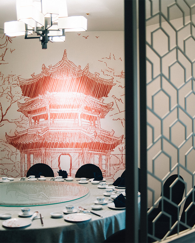 The red mural inside Toh Yuen, Hilton Kuching's Cantonese restaurant.