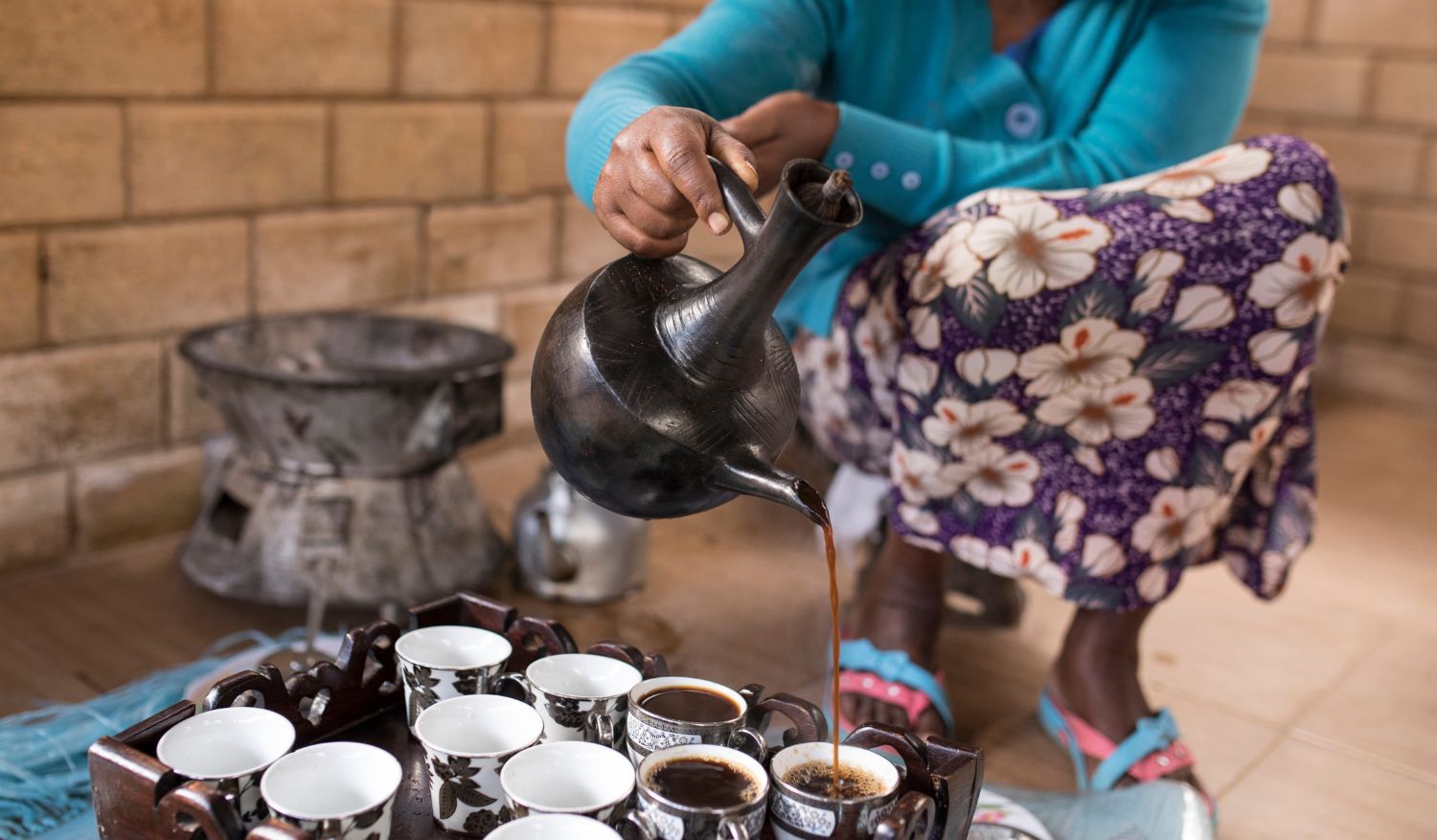 Ethiopian traditional tea ceremony in a village